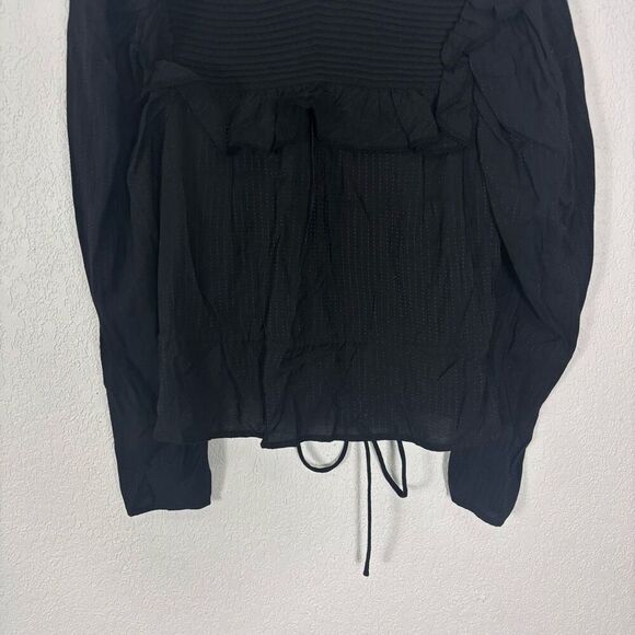 ASTR The Label Black Ruffle Detail Long Sleeve Blouse Top Size Small - Picture 4 of 8